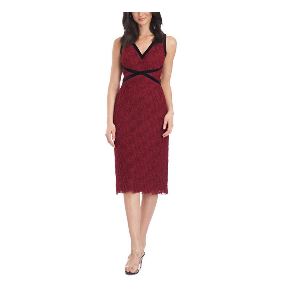 JS COLLECTION Womens Maroon Contrast Velvet Trim Lined Sleeveless Dress 8